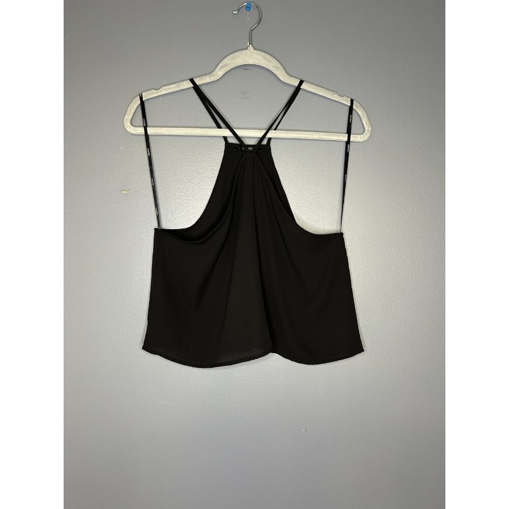 F 21 Tank Top Cropped Halter Cami M Black Chiffon Flowy Sexy Dainty Layering Y2K